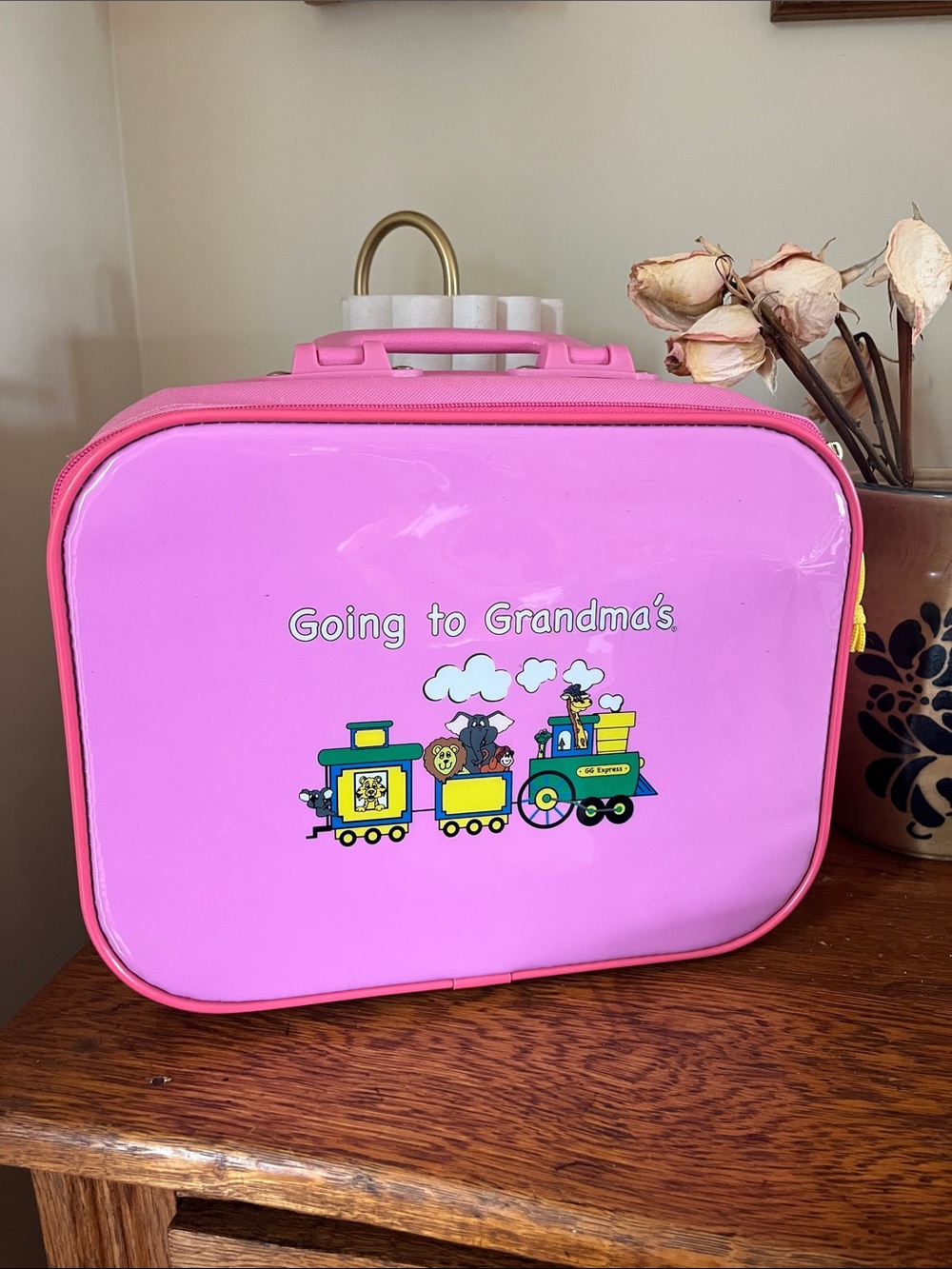 Vintage pink “going to grandmas “ baby/toddler luggage